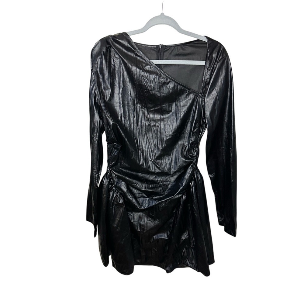 Shop Micas Black‎ Faux Leather Long Sleeve Party Mini Dress XL